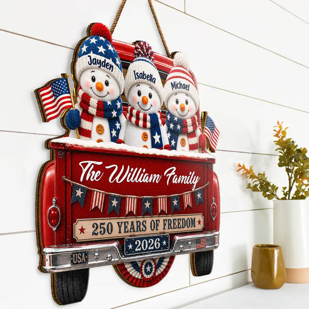 Independence Day, America 250th, Christmas, Proud, Family, Icon - Snowman 250 Years Of Freedom - Personalized Custom Shaped Wood Sign