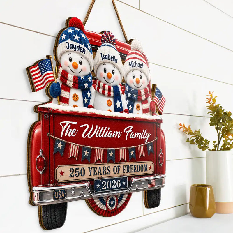 Independence Day, America 250th, Christmas, Proud, Family, Icon - Snowman 250 Years Of Freedom - Personalized Custom Shaped Wood Sign