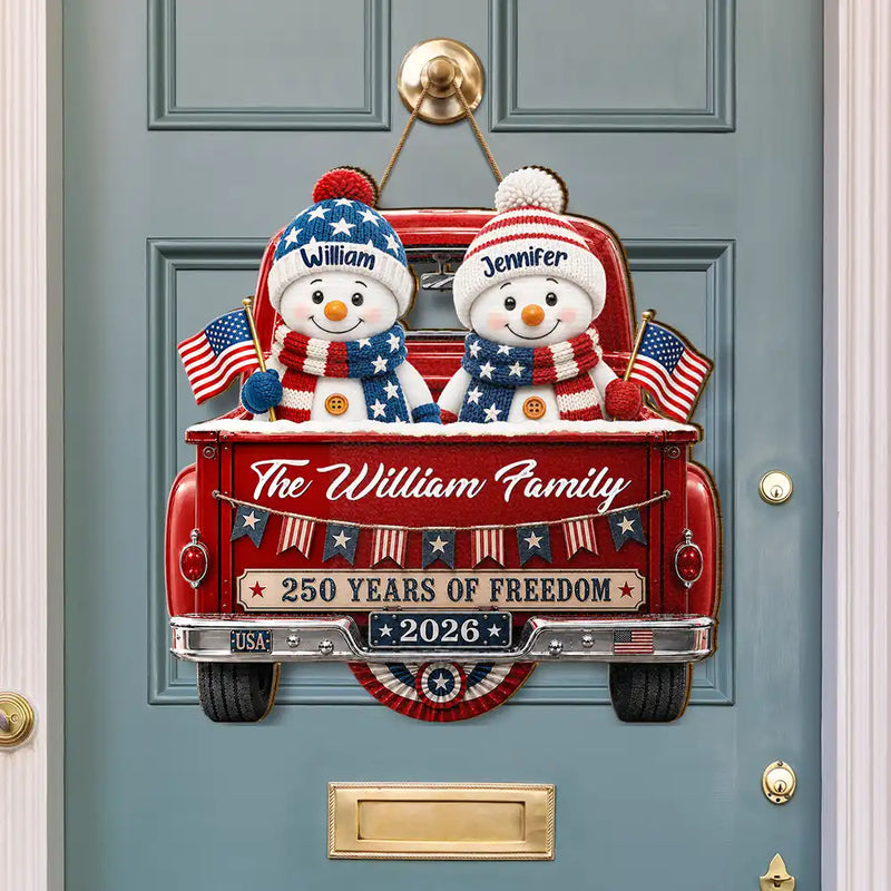 Independence Day, America 250th, Christmas, Proud, Family, Icon - Snowman 250 Years Of Freedom - Personalized Custom Shaped Wood Sign