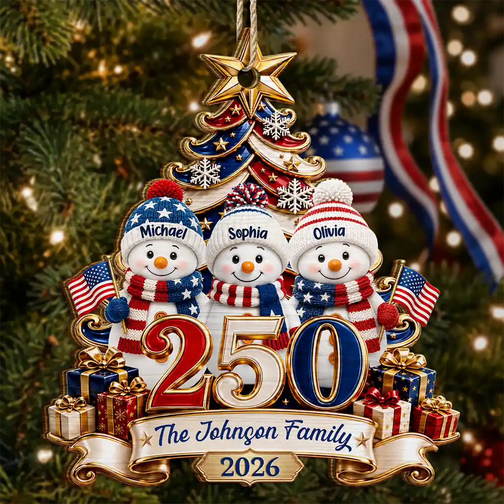 Snowman 250 Years Of Freedom America Anniversary - Personalized Custom Shaped Wooden Ornament