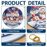 Independence Day,America 250th,Christmas,Proud,Family,Icon - Snowman 250 Years Of Freedom Anniversary - Personalized Circle Ceramic Ornament