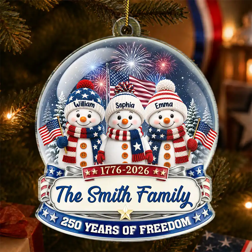Independence Day,America 250th,Christmas,Proud,Family,Icon-Snowman 250 Years Of Freedom Anniversary - Personalized Custom Shaped Acrylic Ornament
