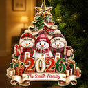 Christmas,Family,Icon,Happy - Snowman Christmas Family - Personalized Custom Shaped Acrylic Ornament