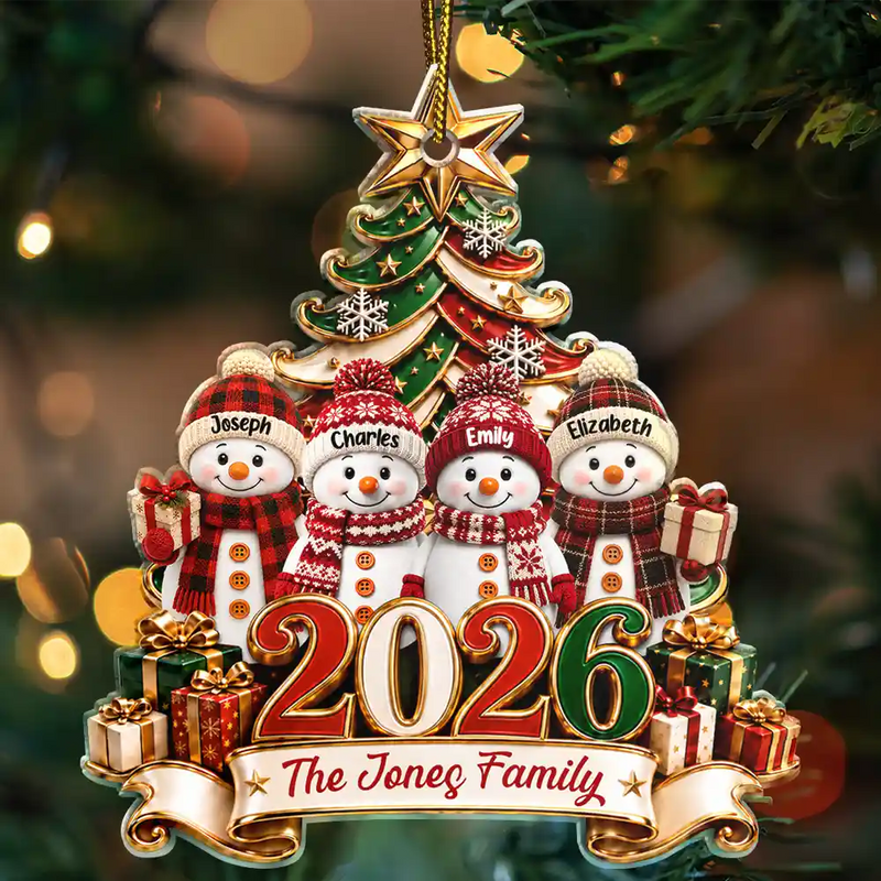 Christmas,Family,Icon,Happy - Snowman Christmas Family - Personalized Custom Shaped Acrylic Ornament