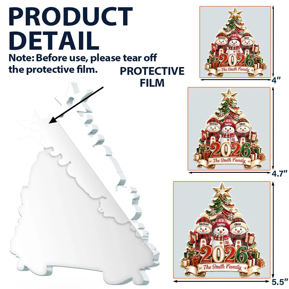 Christmas,Family,Icon,Happy - Snowman Christmas Family - Personalized Custom Shaped Acrylic Ornament