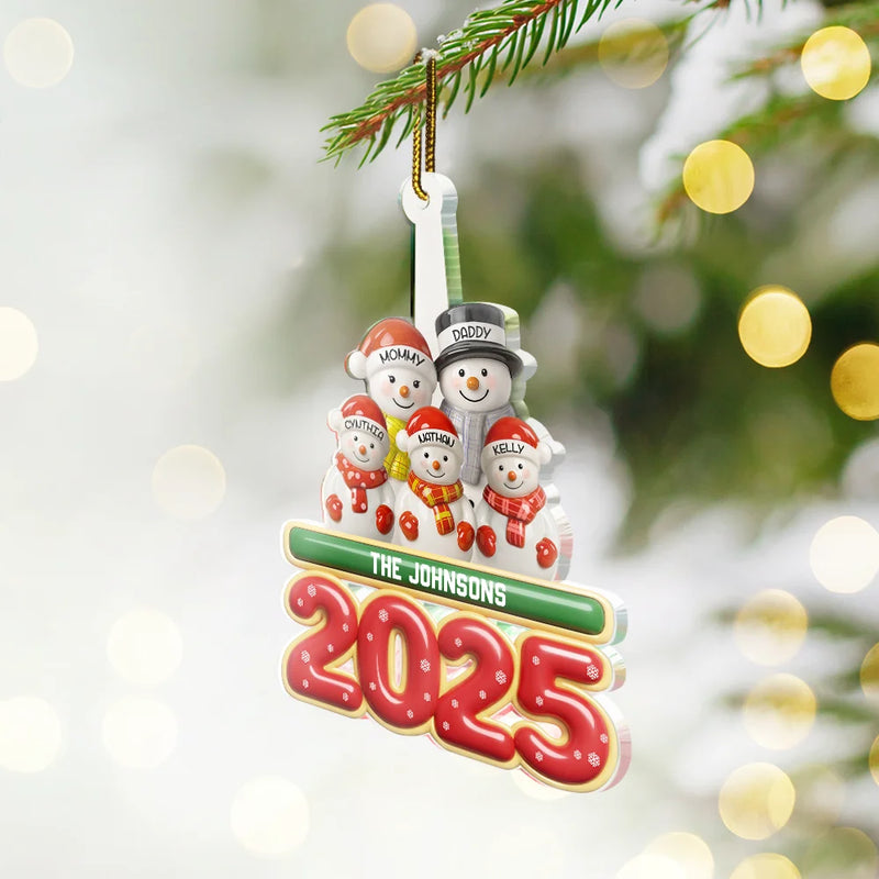 Christmas,Family,Happy - Snowman Family Ceramic Effect 2025 - Personalized Custom Shaped Acrylic Ornament