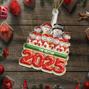 Christmas,Family,Happy - Snowman Family Ceramic Effect 2025 - Personalized Custom Shaped Acrylic Ornament