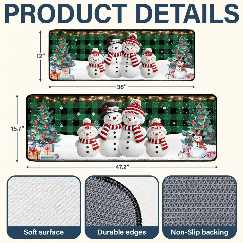 Family,Parents,Gift For Grandparents,Gift For Kids,Happy,Christmas - Snowman Family Christmas Plaid Pattern - Personalized Runner Rug