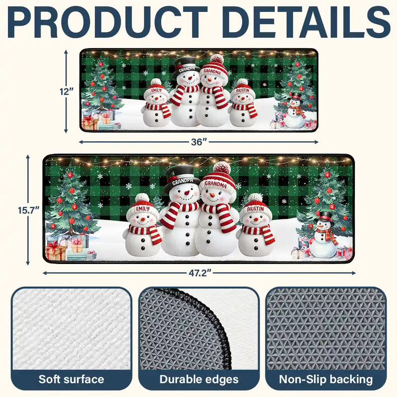 Family,Parents,Gift For Grandparents,Gift For Kids,Happy,Christmas - Snowman Family Christmas Plaid Pattern - Personalized Runner Rug