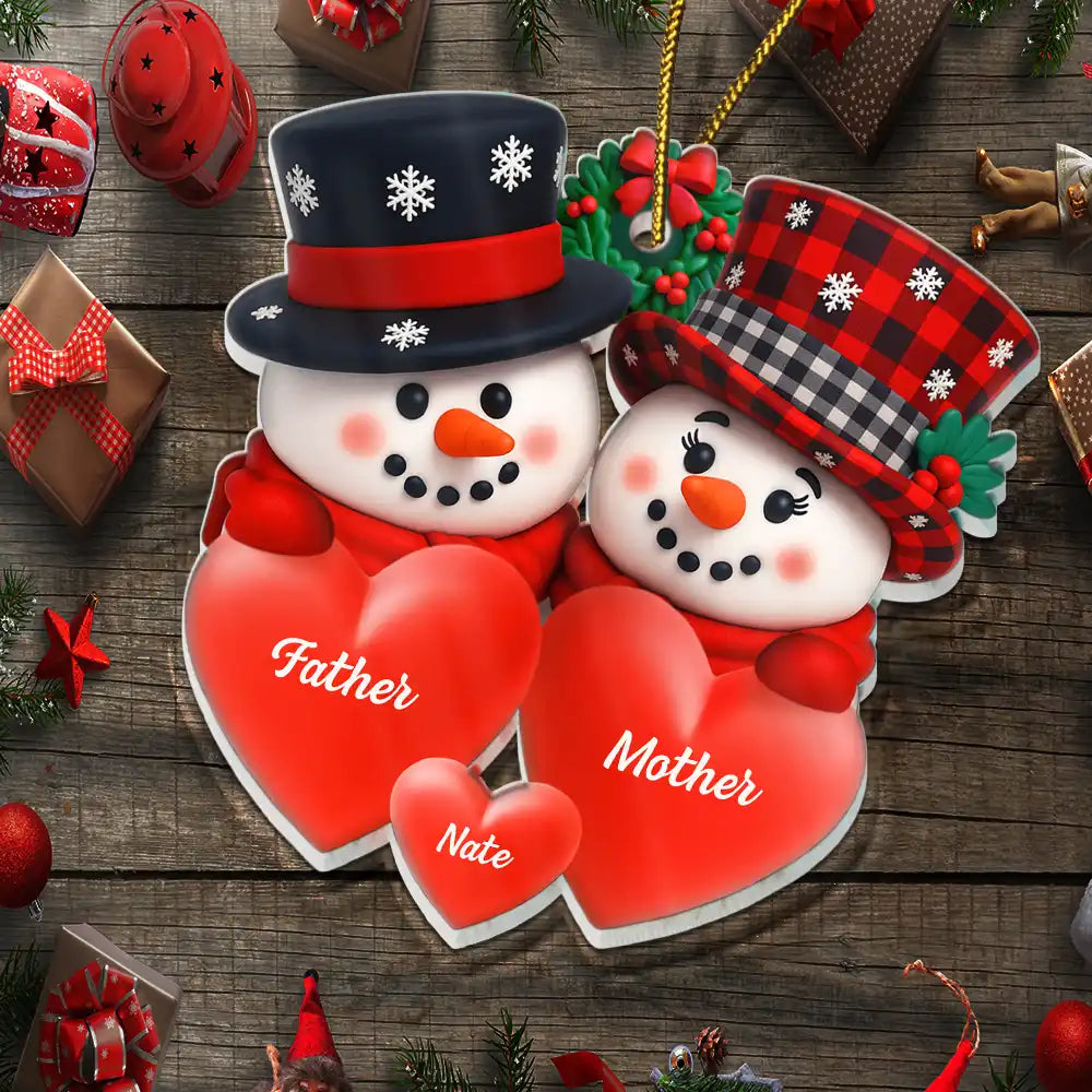 Family, Christmas - Snowman Family Full Of Love 3D Effect - Personalized Custom Shaped Acrylic Ornament