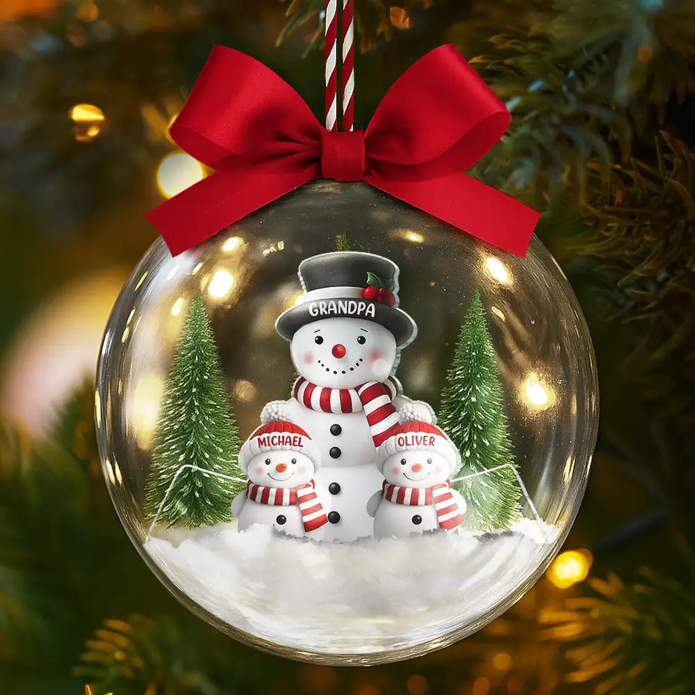 Christmas,Family,Love,Gift For Grandparents,Parents - Snowman Family Grandma Grandpa Kids - Personalized 3D Acrylic Ball Ornament