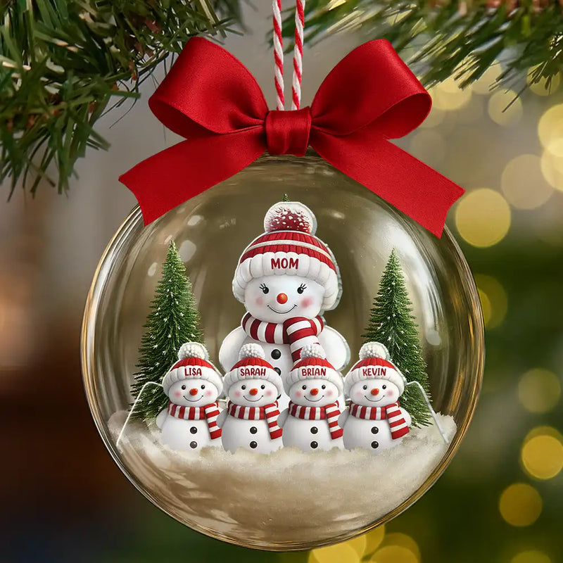 Christmas,Family,Love,Gift For Grandparents,Parents - Snowman Family Grandma Grandpa Kids - Personalized 3D Acrylic Ball Ornament