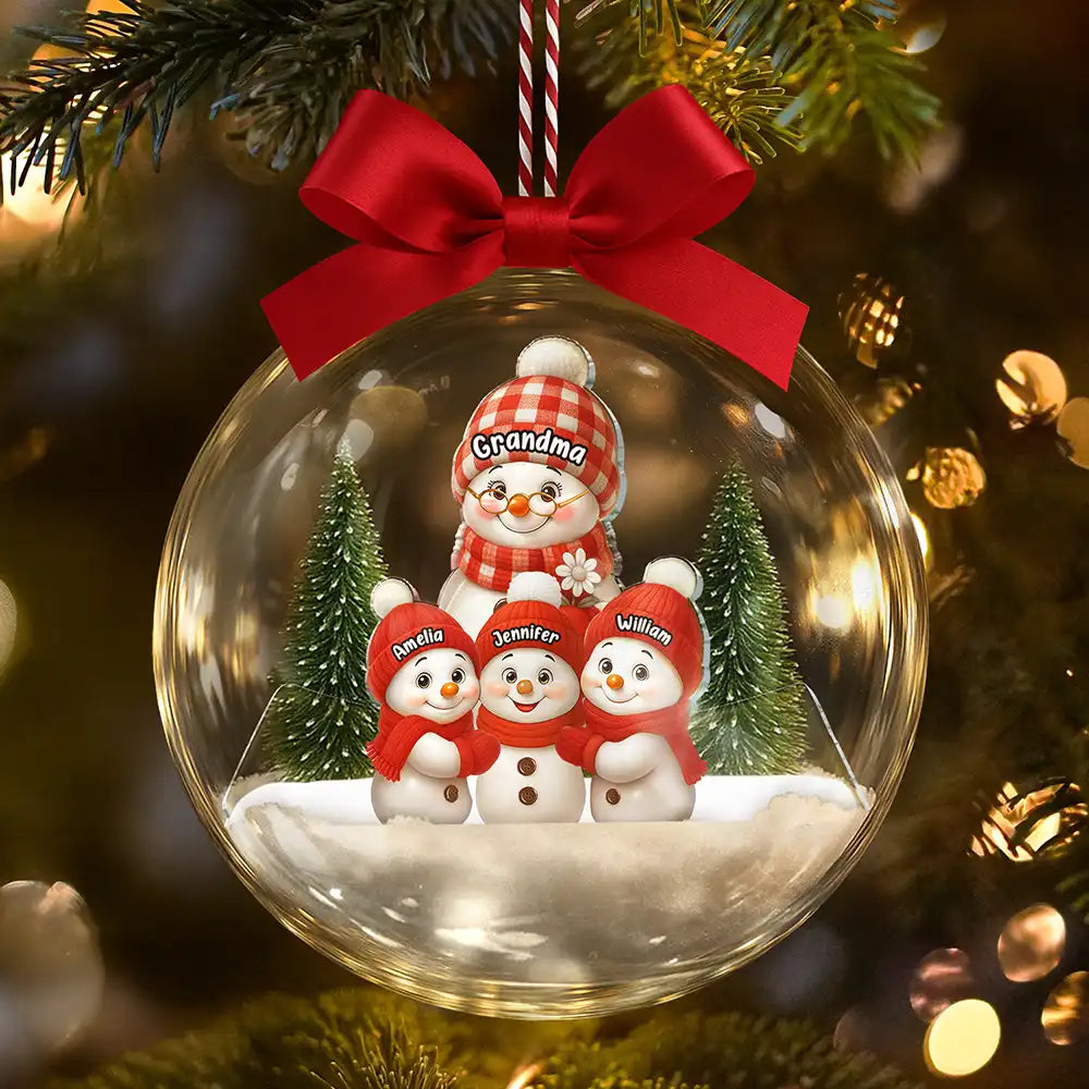 Gift For Grandparents,Parents,Happy,Christmas - Snowman Grandma Grandpa Grandkids - Personalized 3D Acrylic Ball Ornament