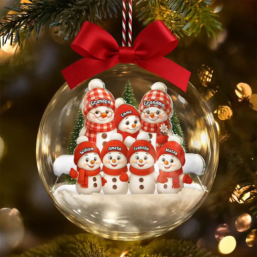 Gift For Grandparents,Parents,Happy,Christmas - Snowman Grandma Grandpa Grandkids - Personalized 3D Acrylic Ball Ornament