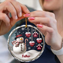 Happy,Gift For Grandma,Gift For Grandpa,Gift For Grandparents,Christmas - Snowman Grandma Grandpa Grandkids - Personalized Circle Glass Ornament