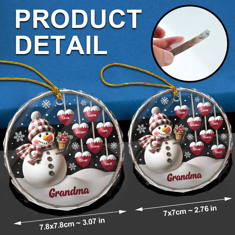 Happy,Gift For Grandma,Gift For Grandpa,Gift For Grandparents,Christmas - Snowman Grandma Grandpa Grandkids - Personalized Circle Glass Ornament