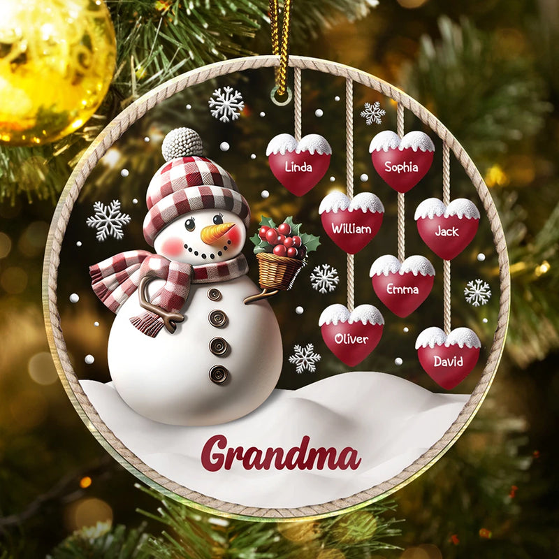 Happy, Gift For Grandma, Gift For Grandpa, Gift For Grandparents, Christmas - Snowman Grandma Grandpa Grandkids - Personalized Custom Shaped Acrylic Ornament