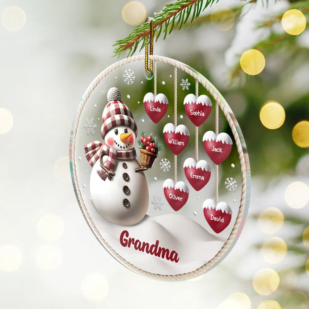 Happy, Gift For Grandma, Gift For Grandpa, Gift For Grandparents, Christmas - Snowman Grandma Grandpa Grandkids - Personalized Custom Shaped Acrylic Ornament