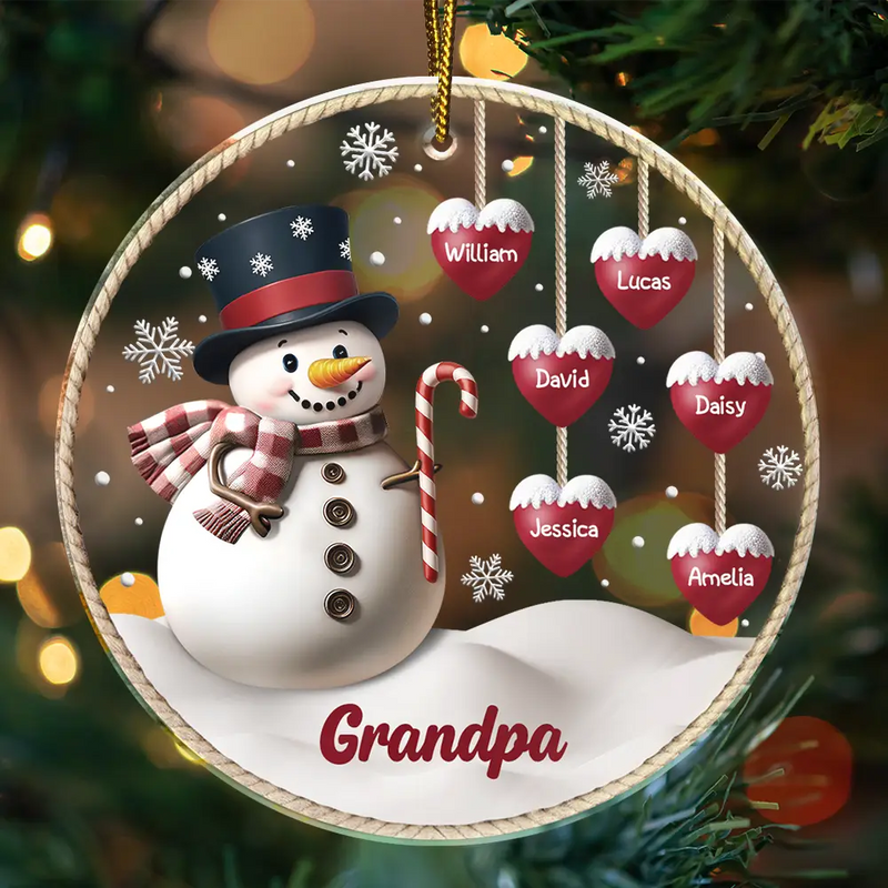 Happy, Gift For Grandma, Gift For Grandpa, Gift For Grandparents, Christmas - Snowman Grandma Grandpa Grandkids - Personalized Custom Shaped Acrylic Ornament