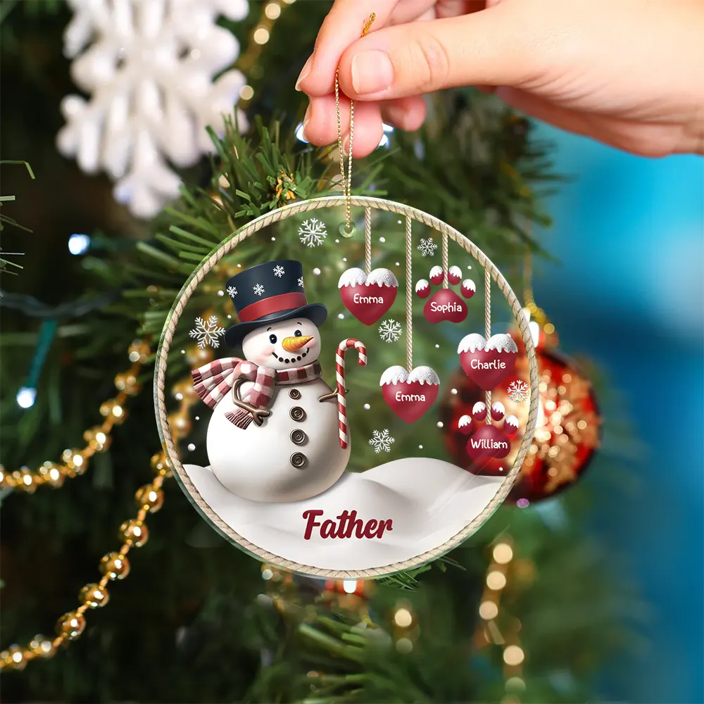 Happy, Gift For Grandma, Gift For Grandpa, Gift For Grandparents, Christmas - Snowman Grandma Grandpa Grandkids - Personalized Custom Shaped Acrylic Ornament