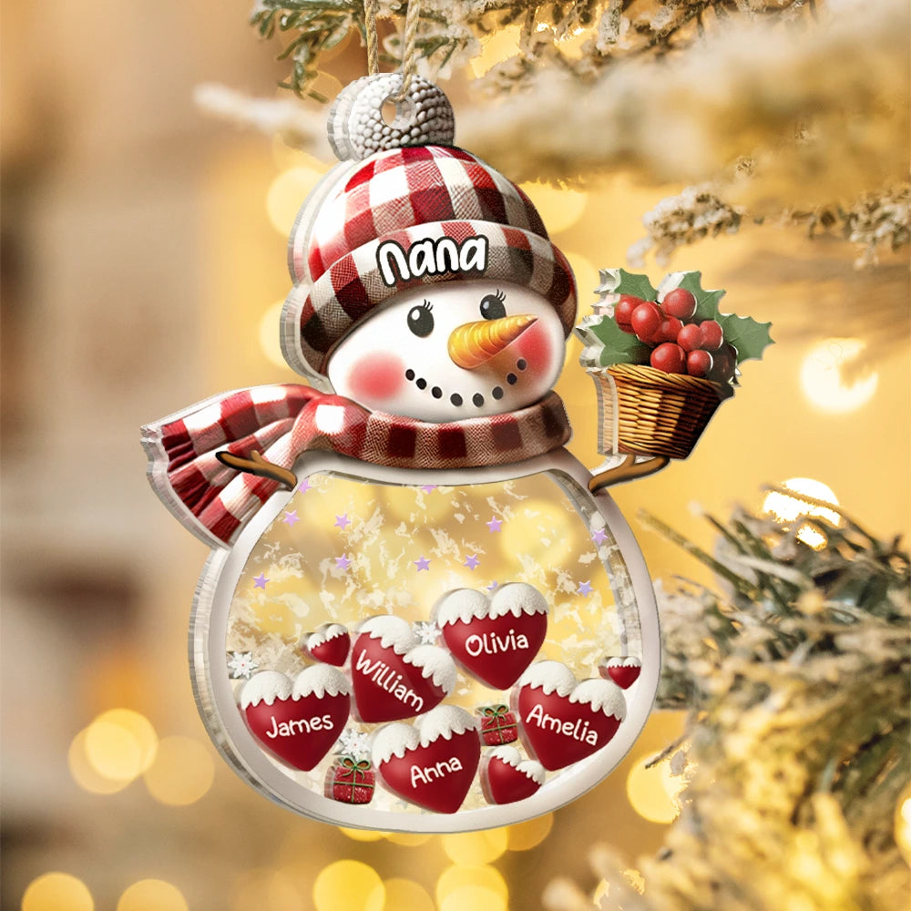 Christmas, Grandma - Grandkids, Happy - Snowman Grandma & Grankids - Personalized 3-Layered Acrylic Shaker Ornament
