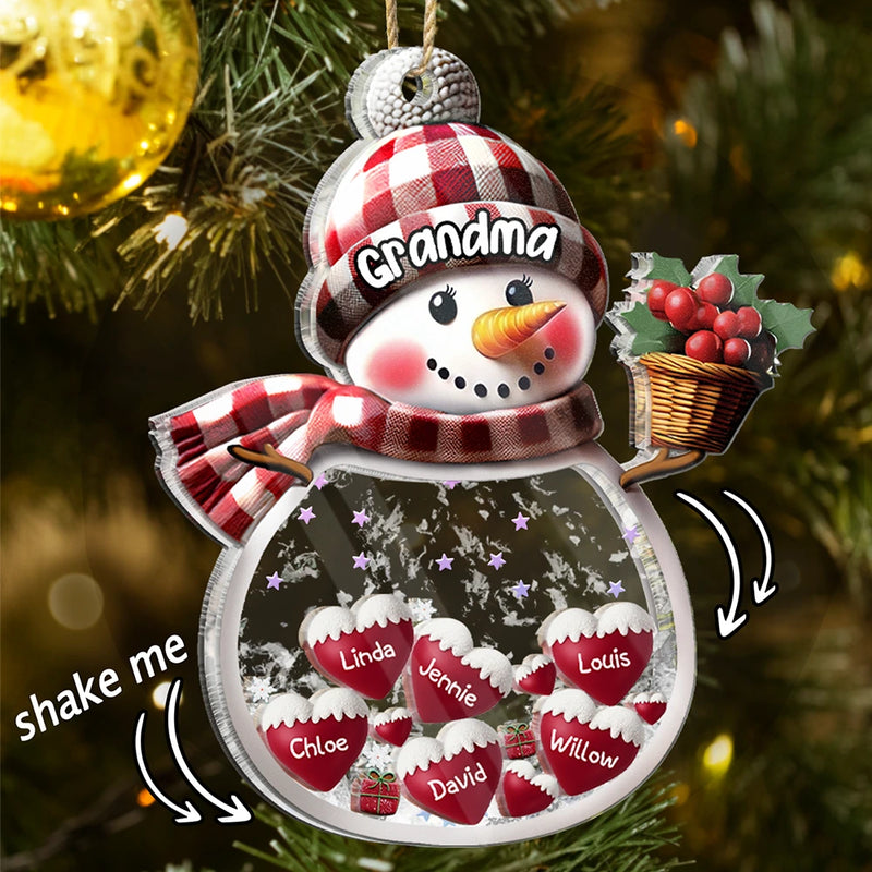 Christmas, Grandma - Grandkids, Happy - Snowman Grandma & Grankids - Personalized 3-Layered Acrylic Shaker Ornament