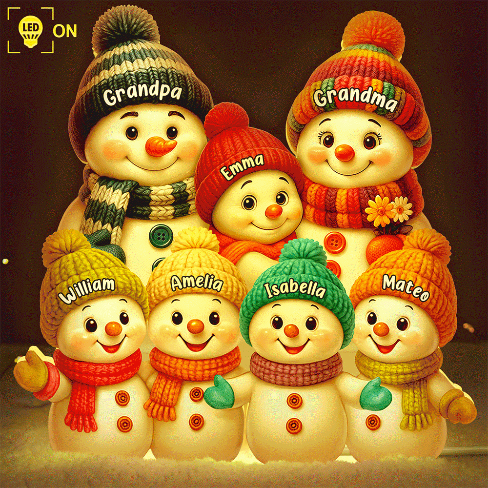 Gift For Grandparents,Gift For Grandma,Gift For Grandpa,Gift For Grandkids,Love,Christmas,Top Market,Non-Eng - Snowman Grandma and Grandkids - Personalized Custom Shaped Light Box