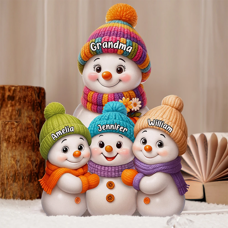 Gift For Grandparents,Gift For Grandma,Gift For Grandpa,Gift For Grandkids,Love,Christmas,Top Market,Non-Eng - Snowman Grandma and Grandkids - Personalized Custom Shaped Light Box