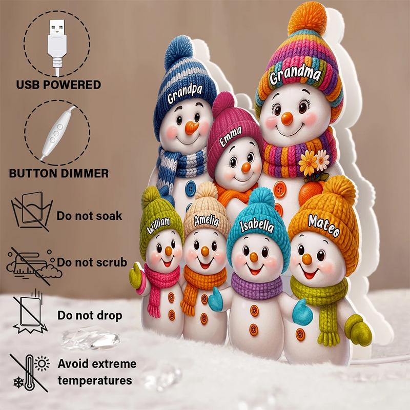 Gift For Grandparents,Gift For Grandma,Gift For Grandpa,Gift For Grandkids,Love,Christmas,Top Market,Non-Eng - Snowman Grandma and Grandkids - Personalized Custom Shaped Light Box