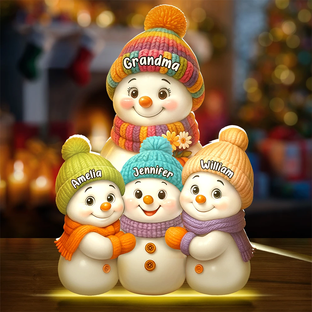 Snowman Grandma and Grandkids - Personalized Custom Shaped Light Box