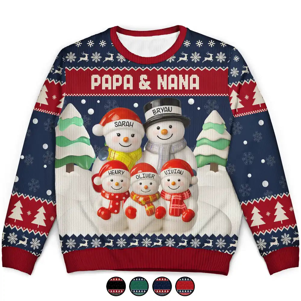 Snowman Grandparents Ceramic Effect - Personalized Unisex Ugly Sweater
