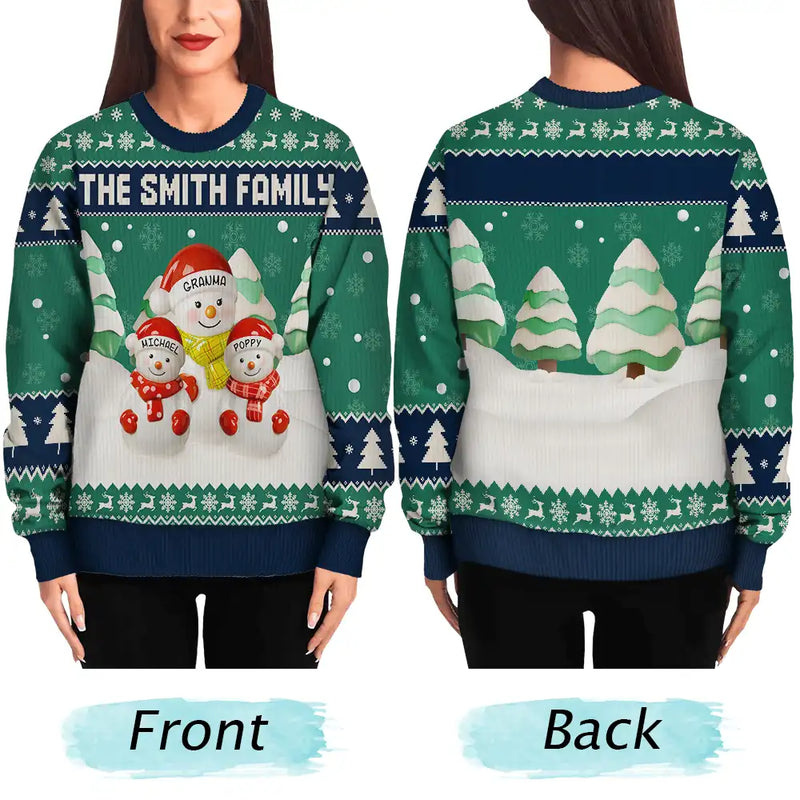 Gift For Grandparents,Happy,Christmas - Snowman Grandparents Ceramic Effect - Personalized Unisex Ugly Sweater