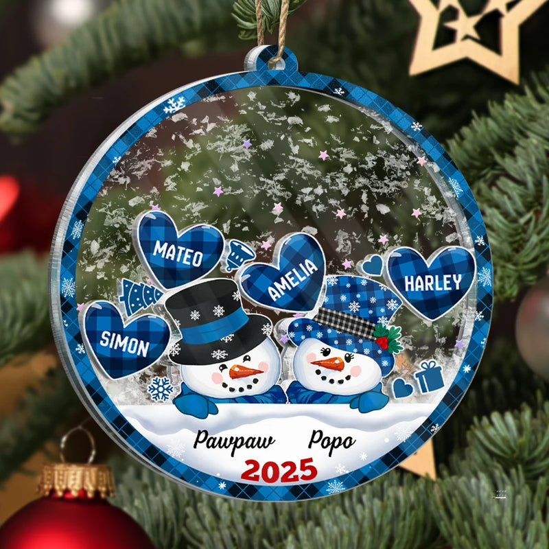 Christmas, Gift For Grandparents, Gift For Grandma, Gift For Grandpa, Grandma - Grandkids, Happy - Snowman Papa & Nana Christmas - Personalized 3-Layered Acrylic Shaker Ornament