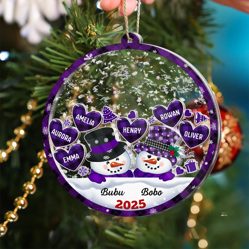 Christmas, Gift For Grandparents, Gift For Grandma, Gift For Grandpa, Grandma - Grandkids, Happy - Snowman Papa & Nana Christmas - Personalized 3-Layered Acrylic Shaker Ornament