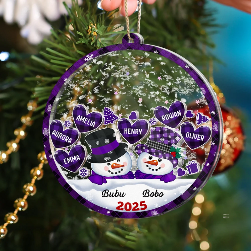 Christmas, Gift For Grandparents, Gift For Grandma, Gift For Grandpa, Grandma - Grandkids, Happy - Snowman Papa & Nana Christmas - Personalized 3-Layered Acrylic Shaker Ornament