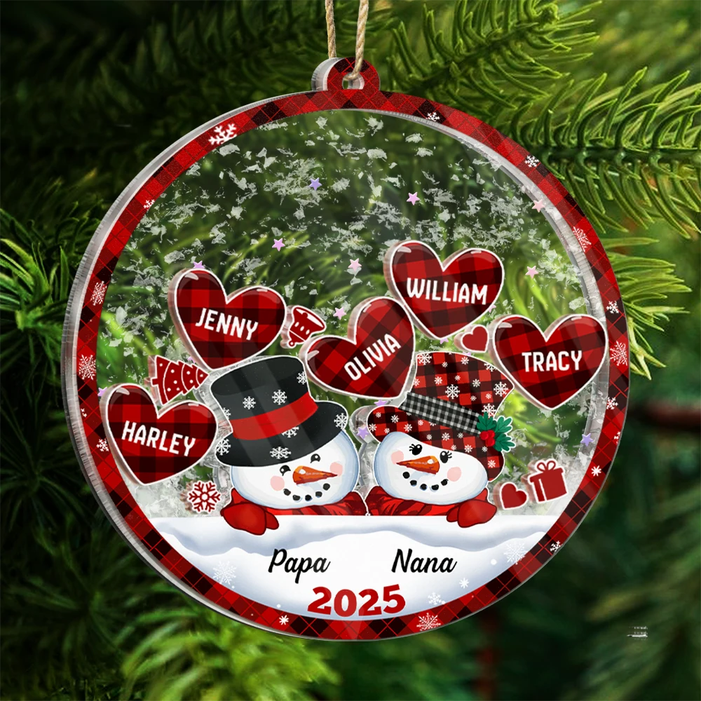 Christmas, Gift For Grandparents, Gift For Grandma, Gift For Grandpa, Grandma - Grandkids, Happy - Snowman Papa & Nana Christmas - Personalized 3-Layered Acrylic Shaker Ornament