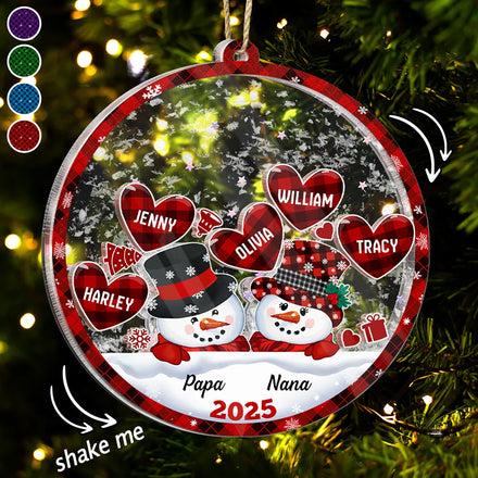 Snowman Papa & Nana Christmas - Personalized 3-Layered Acrylic Shaker Ornament