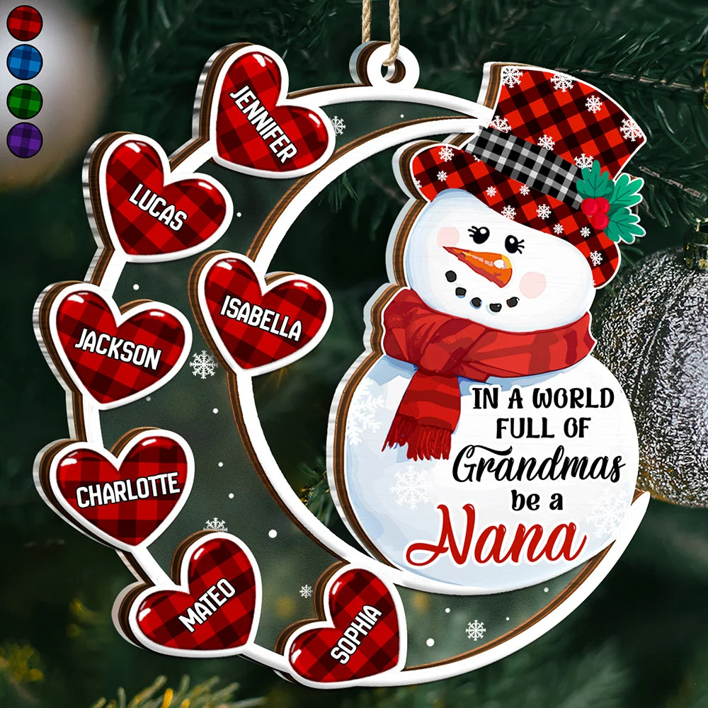 Snowwoman World Full Of Grandmas - Personalized 2-Layered Mix Ornament