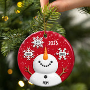 Gift For Grandma,Gift For Mother,Happy,Christmas - Snowy Grandma Nana Snowflake Grandkid Name - Personalized Circle Ceramic Ornament