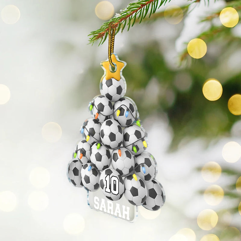 Gift For Yourself, Gift For Women, Gift For Men, Baseball, Basketball, Football, Golf, Happy, Christmas - Soccer Christmas Tree - Personalized Custom Shaped Acrylic Ornament