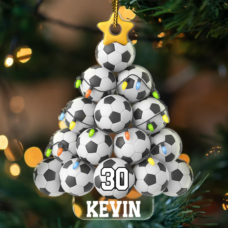 Gift For Yourself, Gift For Women, Gift For Men, Baseball, Basketball, Football, Golf, Happy, Christmas - Soccer Christmas Tree - Personalized Custom Shaped Acrylic Ornament