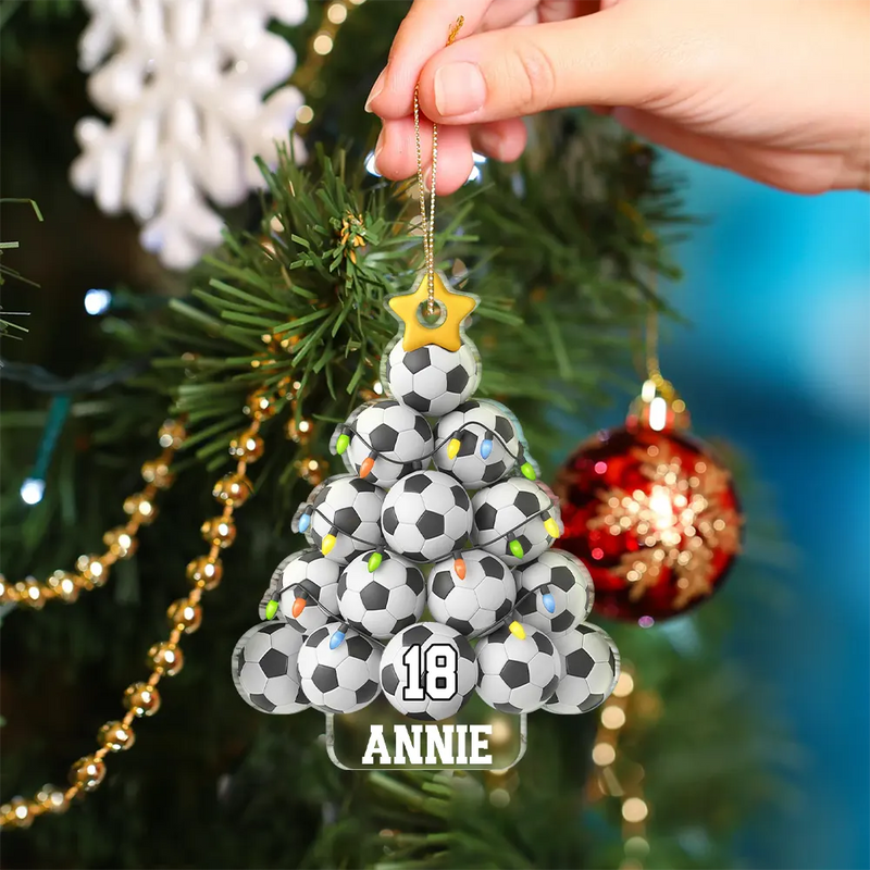 Gift For Yourself, Gift For Women, Gift For Men, Baseball, Basketball, Football, Golf, Happy, Christmas - Soccer Christmas Tree - Personalized Custom Shaped Acrylic Ornament
