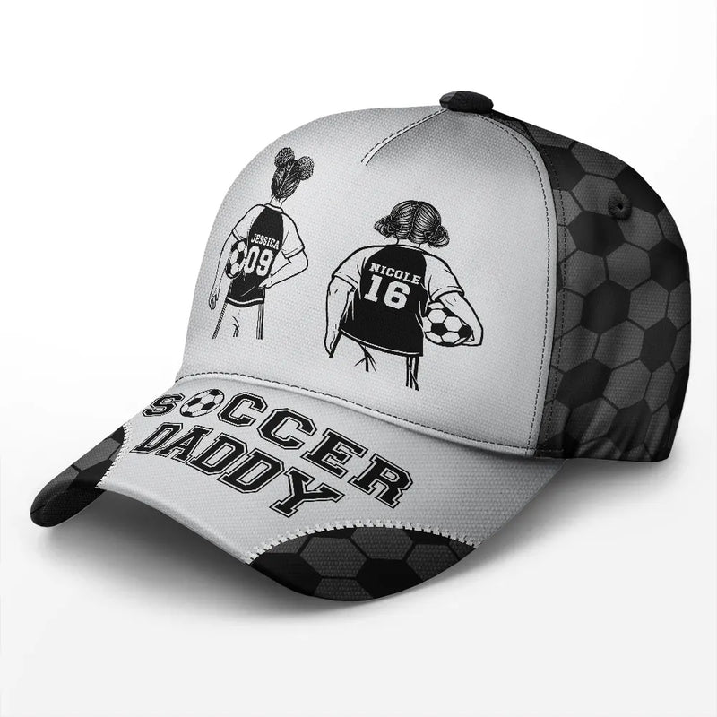 Gift For Father,Gift For Grandpa,Football (Soccer),Non-Eng,Icon,Confident - Soccer Football Dad Papa Kids Backside Line Art - Personalized Classic Cap