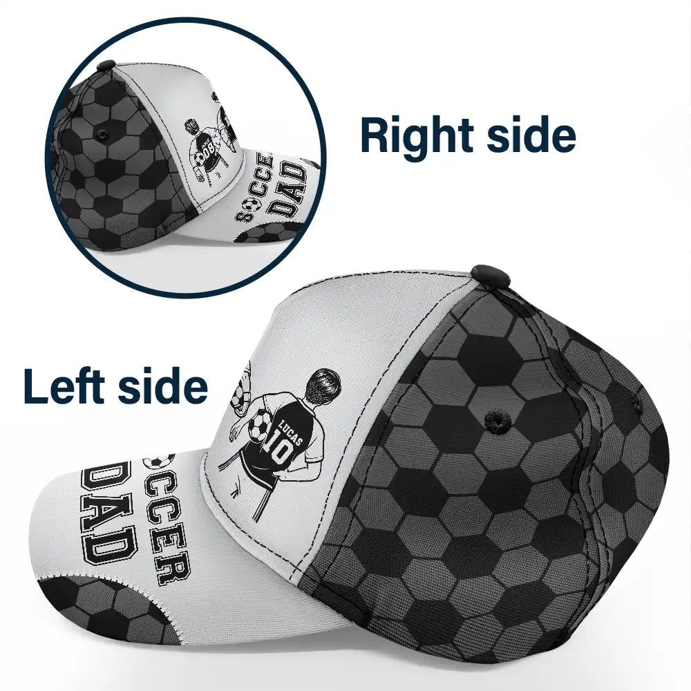 Gift For Father,Gift For Grandpa,Football (Soccer),Non-Eng,Icon,Confident - Soccer Football Dad Papa Kids Backside Line Art - Personalized Classic Cap