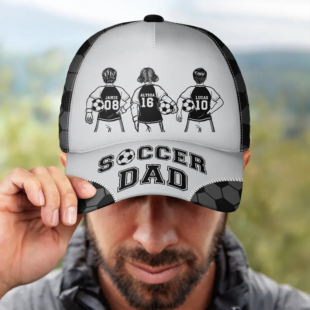 Gift For Father,Gift For Grandpa,Football (Soccer),Non-Eng,Icon,Confident - Soccer Football Dad Papa Kids Backside Line Art - Personalized Classic Cap