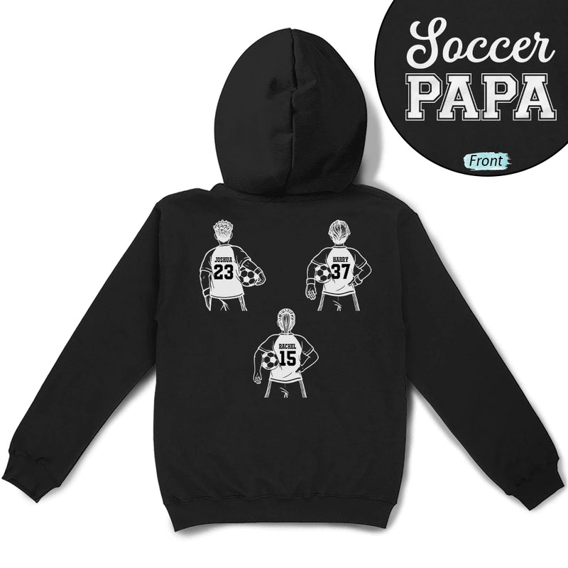 Gift For Father,Gift For Grandpa,Football (Soccer),Non-Eng,Icon,Confident - Soccer Football Dad Papa Kids Backside Line Art - Personalized T Shirt