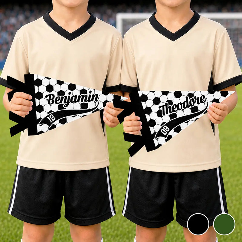 Confident,Back To School,Football (Soccer),Gift For Kids,Custom Text - Soccer Player With Name & Number - Personalized Pennant
