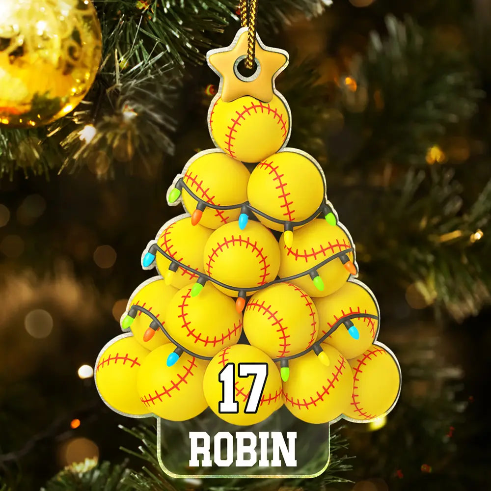 Gift For Yourself,Gift For Women,Gift For Men,Baseball,Basketball,Football,Golf,Happy,Christmas - Softball Christmas Tree - Personalized Custom Shaped Acrylic Ornament