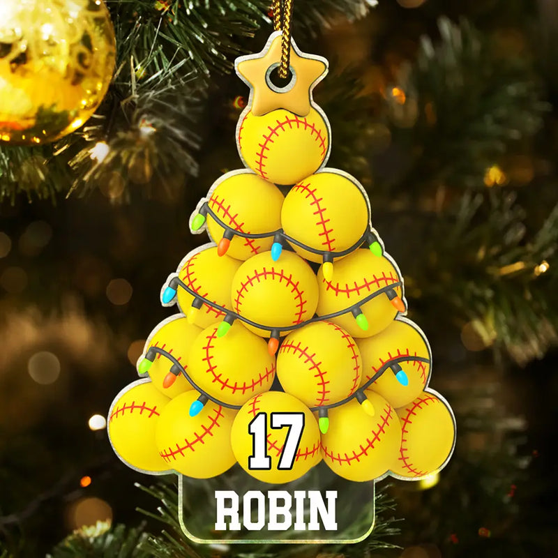 Gift For Yourself,Gift For Women,Gift For Men,Baseball,Basketball,Football,Golf,Happy,Christmas - Softball Christmas Tree - Personalized Custom Shaped Acrylic Ornament