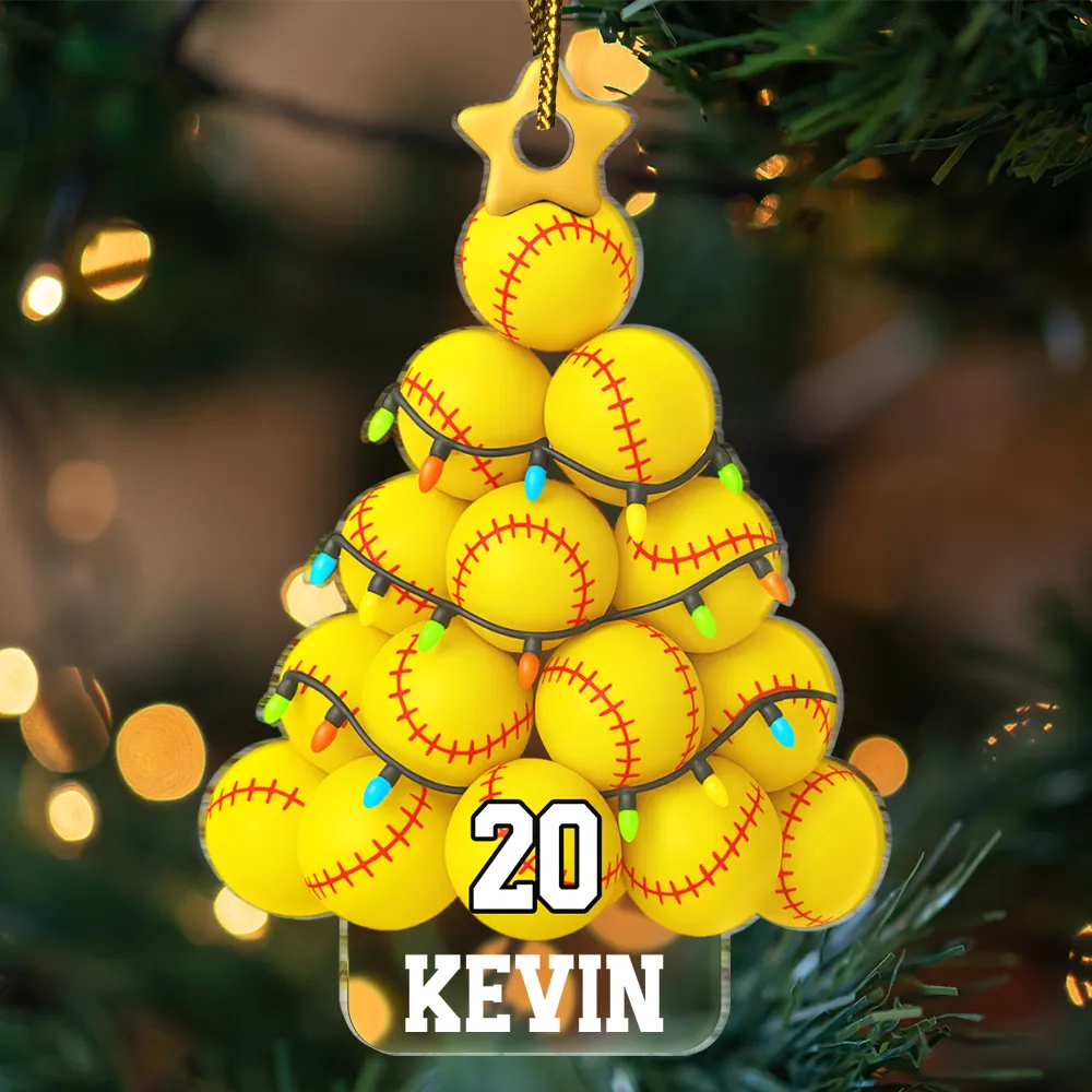 Gift For Yourself,Gift For Women,Gift For Men,Baseball,Basketball,Football,Golf,Happy,Christmas - Softball Christmas Tree - Personalized Custom Shaped Acrylic Ornament